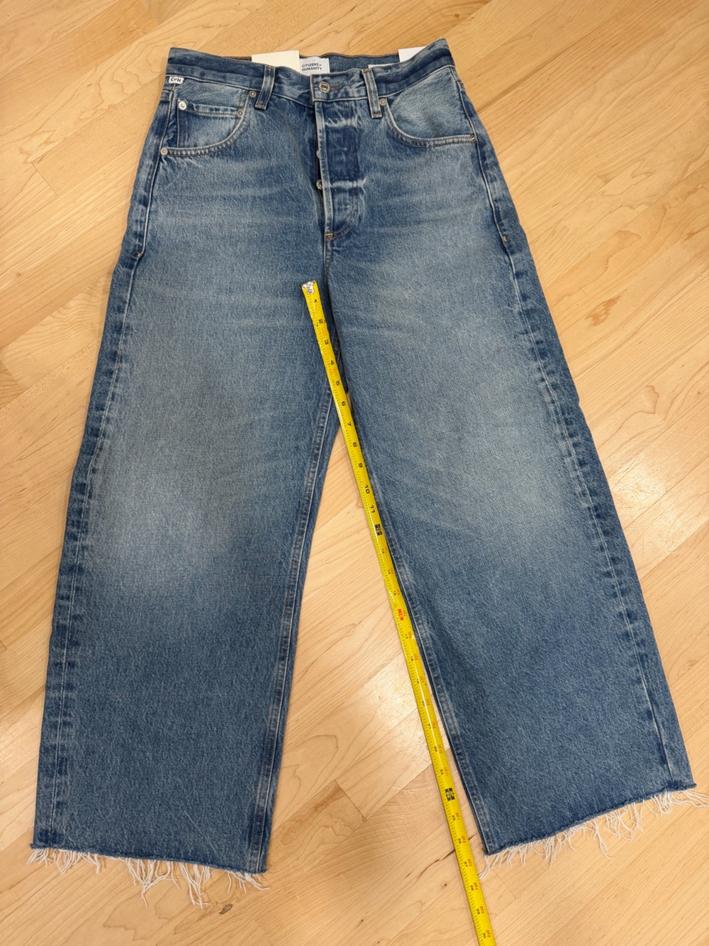 Citizens Of Humanity Distressed Blue Cropped Wide-Leg Jeans Ayla